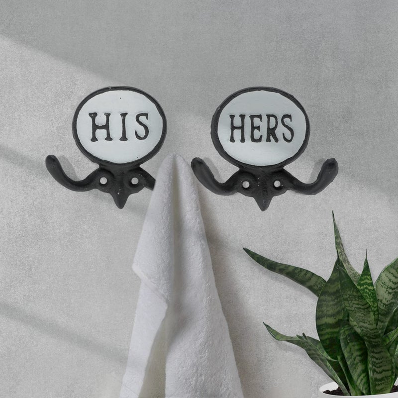 Wallcharmers Set of 2 His and Hers Towel Hooks for Bathrooms, Mr & Mrs. Farmhouse and Rustic Bathroom Hooks for Towels, Black & White - Image 5